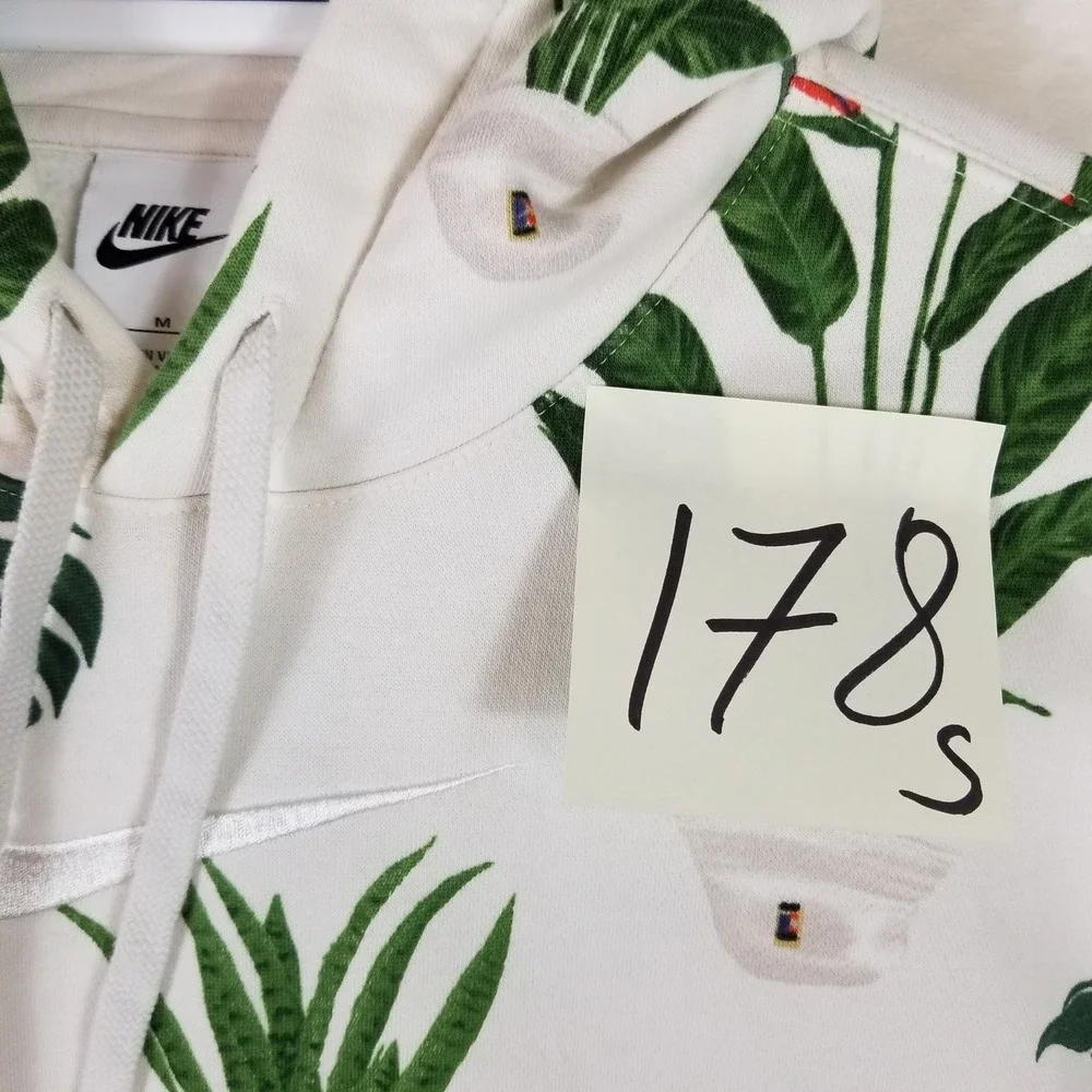 Nike‎ Mens Sportswear Botanical Basketball Plant Print Hoodie White Medium